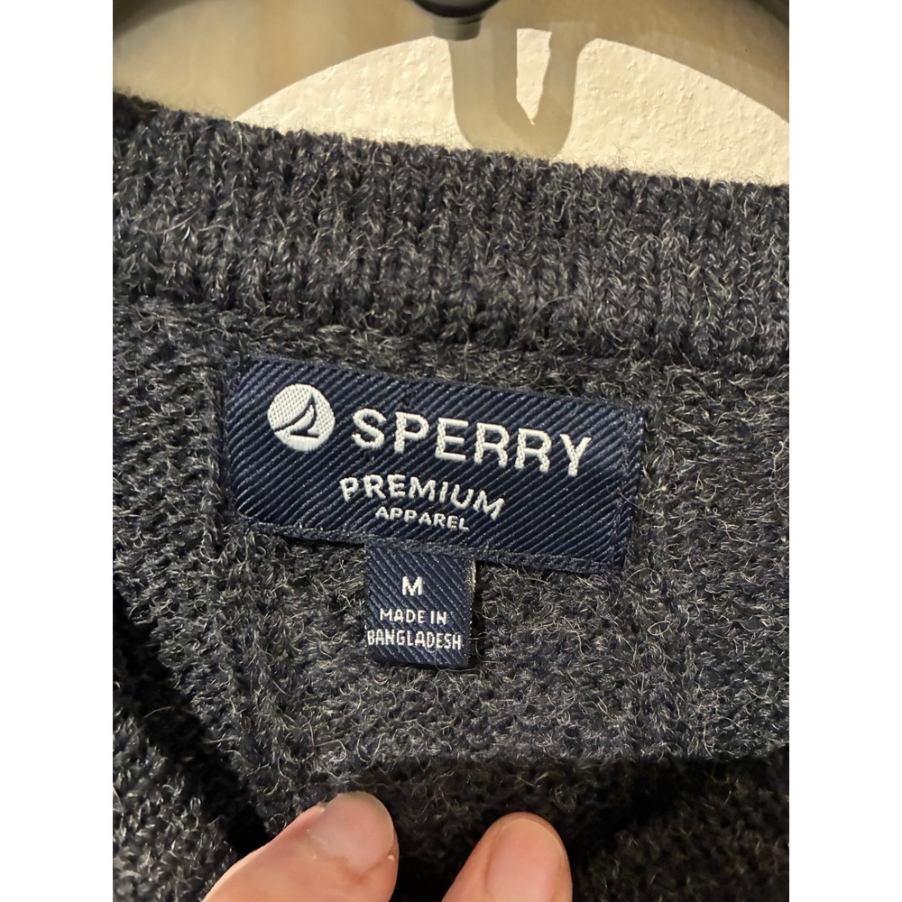 NWT Sperry Mens Premium Cable Knit Wool Blend Sweater Charcoal Heather Grey M - Picture 3 of 7